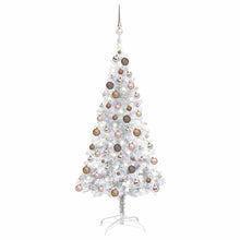 Kunstkerstboom met verlichting en kerstballen 120 cm PET zilver