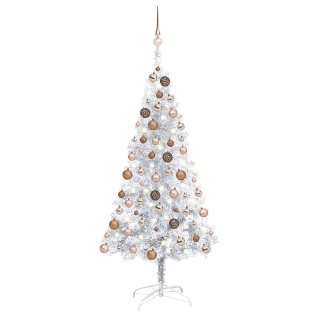 Kunstkerstboom Met Verlichting En Kerstballen 20 Cm Pet Zilver 120 x 65 cm Zilverkleurig en rosé