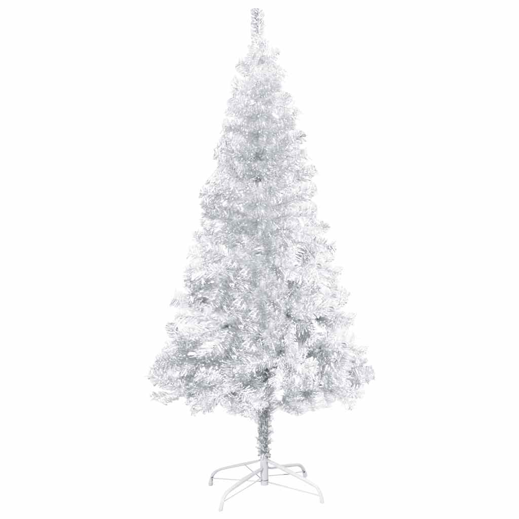 Kunstkerstboom met verlichting en kerstballen 120 cm PET zilver