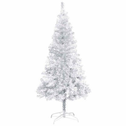Kunstkerstboom met verlichting en kerstballen 120 cm PET zilver