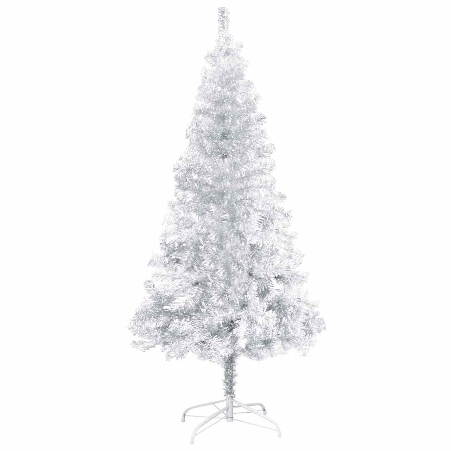 Kunstkerstboom met verlichting en kerstballen 120 cm PET zilver