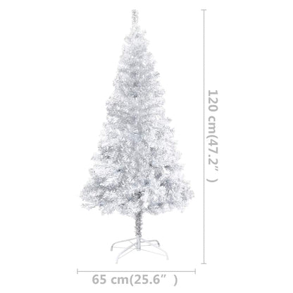 Kunstkerstboom met verlichting en kerstballen 120 cm PET zilver