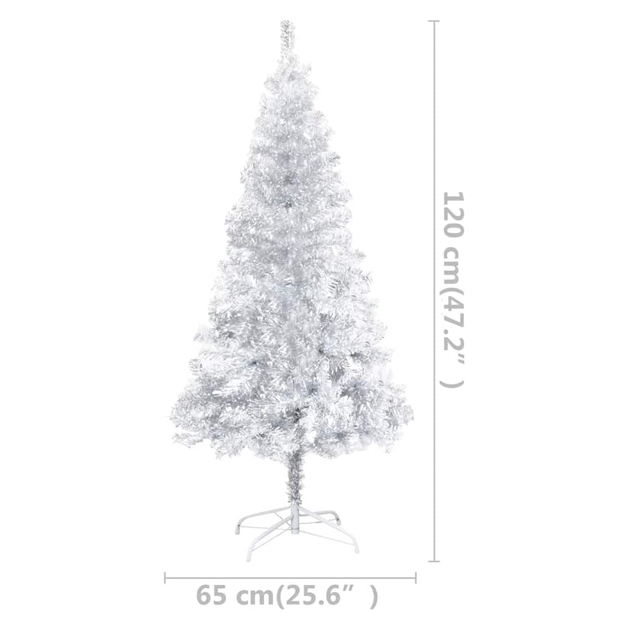 Kunstkerstboom met verlichting en kerstballen 120 cm PET zilver