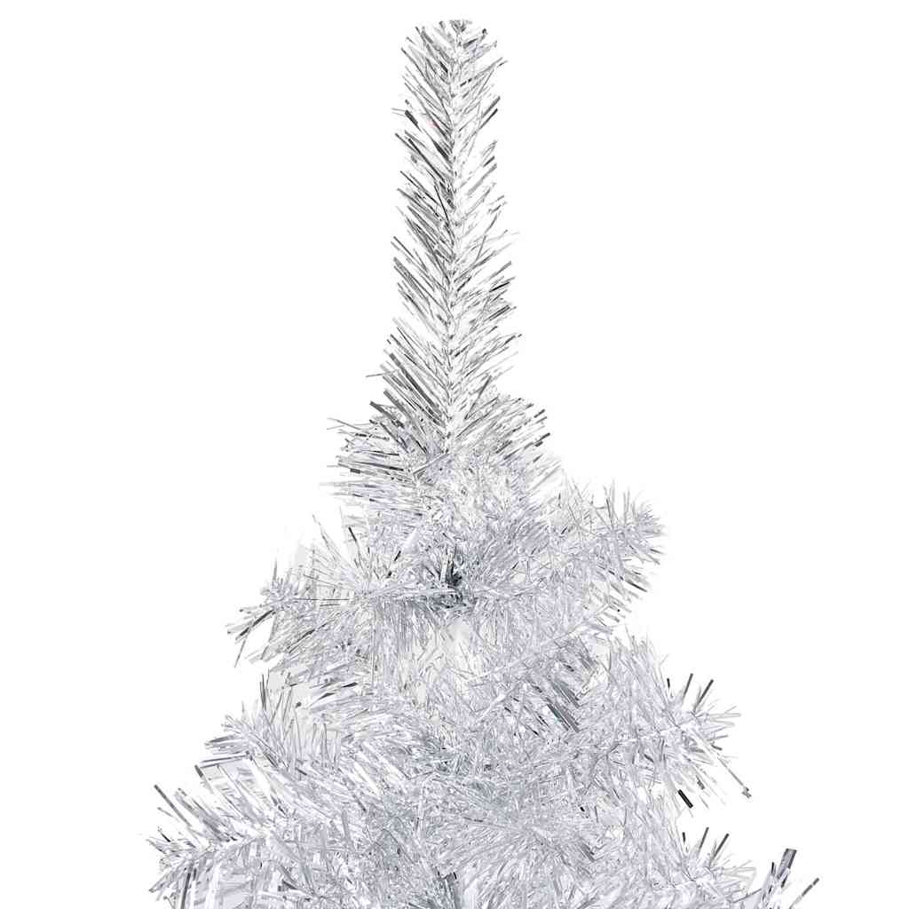 Kunstkerstboom met verlichting en kerstballen 120 cm PET zilver