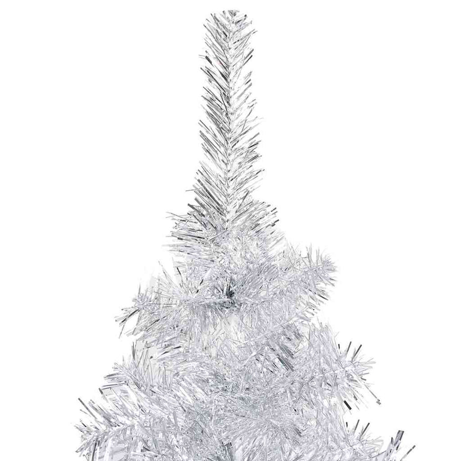 Kunstkerstboom met verlichting en kerstballen 120 cm PET zilver