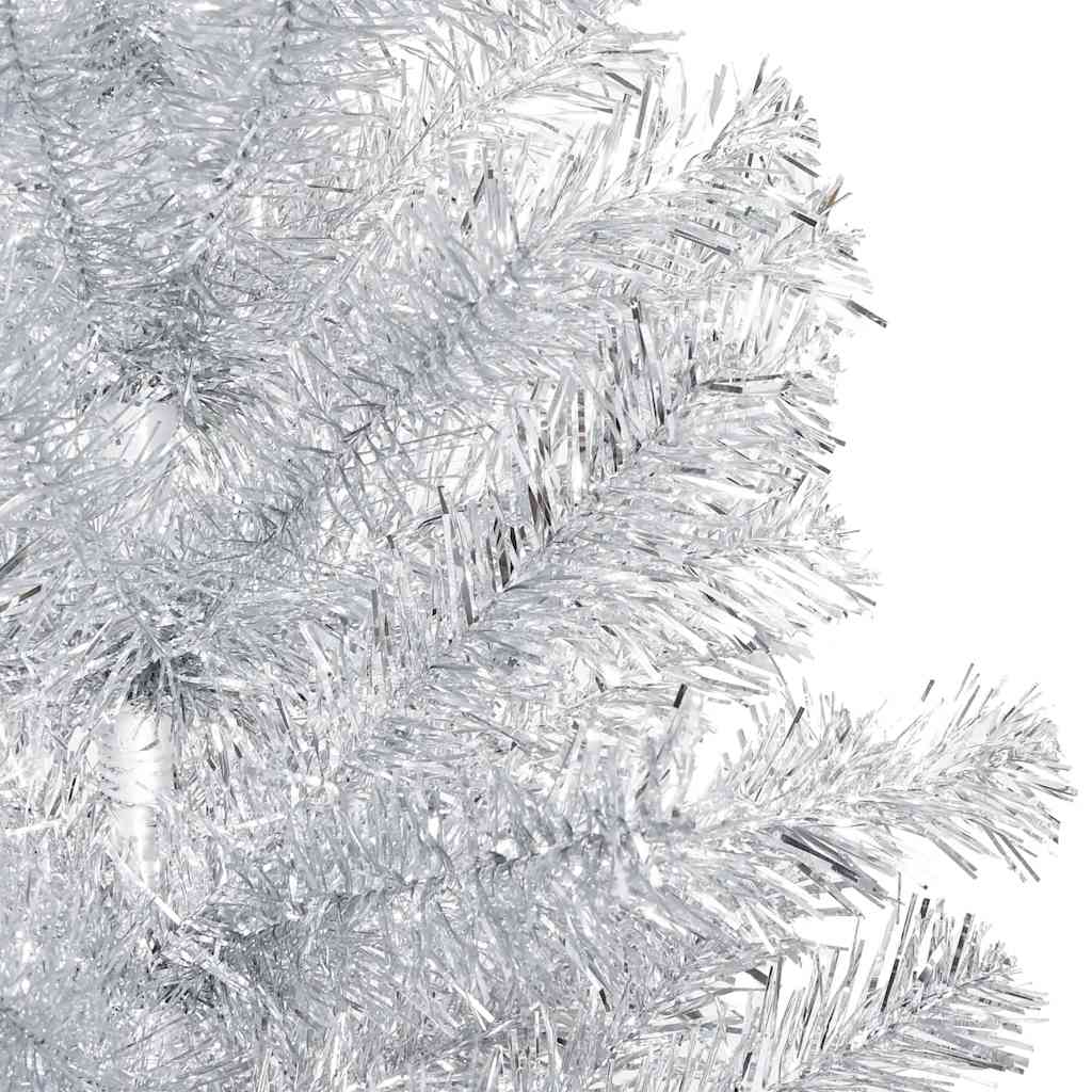 Kunstkerstboom met verlichting en kerstballen 120 cm PET zilver