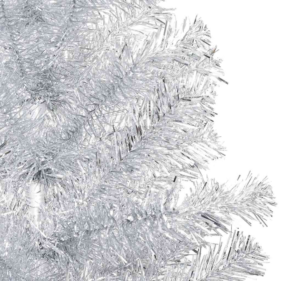Kunstkerstboom met verlichting en kerstballen 120 cm PET zilver