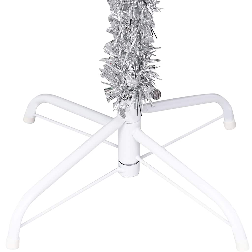 Kunstkerstboom met verlichting en kerstballen 120 cm PET zilver
