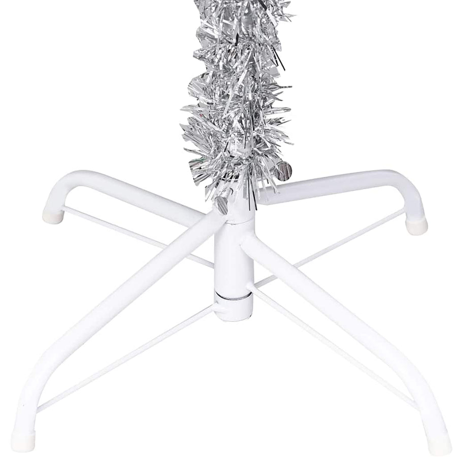 Kunstkerstboom met verlichting en kerstballen 120 cm PET zilver