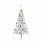 Kunstkerstboom 150 cm verlichting kerstballen PET zilver