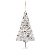 Kunstkerstboom 180 cm PET zilver met verlichting en ballen