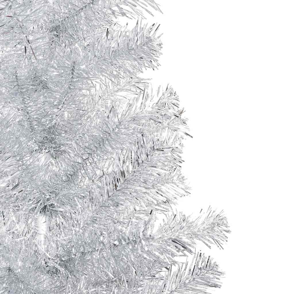 Kunstkerstboom met verlichting en kerstballen 180 cm PET zilver