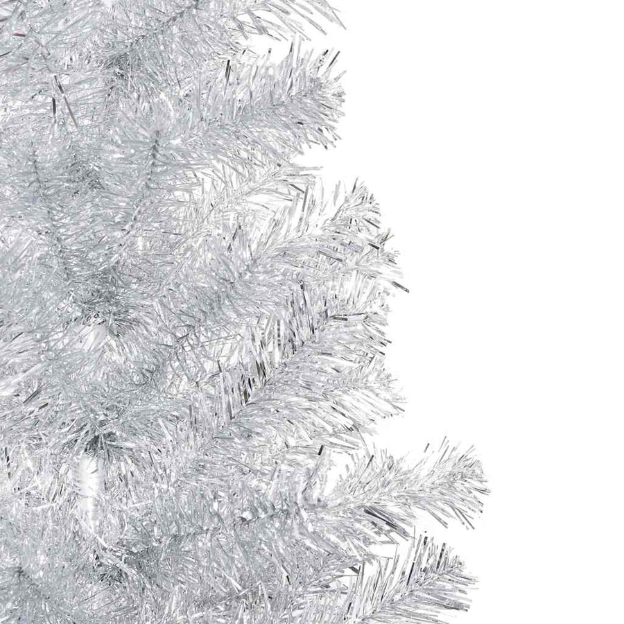 Kunstkerstboom met verlichting en kerstballen 180 cm PET zilver