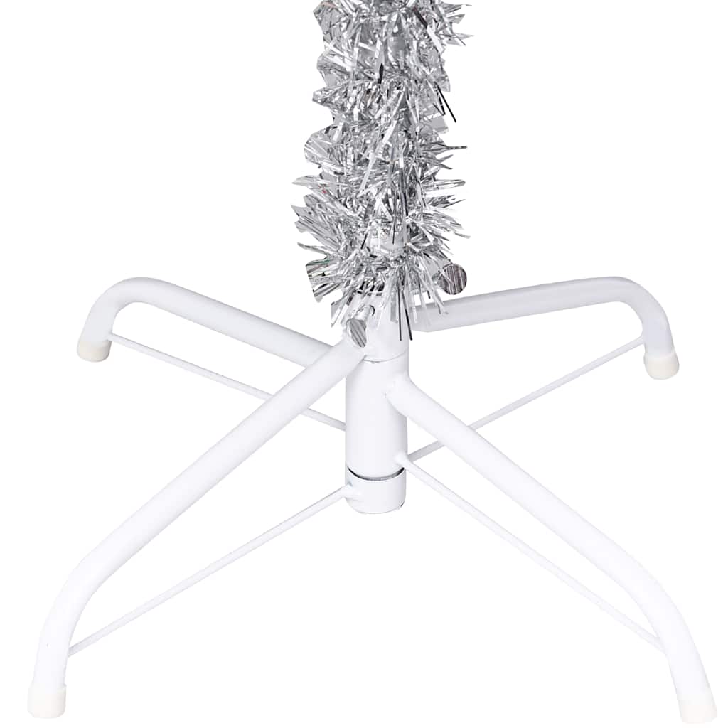 Kunstkerstboom met verlichting en kerstballen 180 cm PET zilver