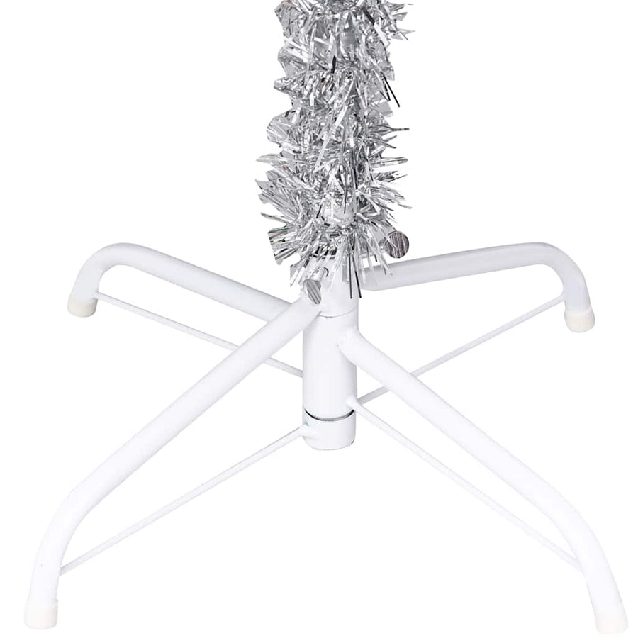 Kunstkerstboom met verlichting en kerstballen 180 cm PET zilver