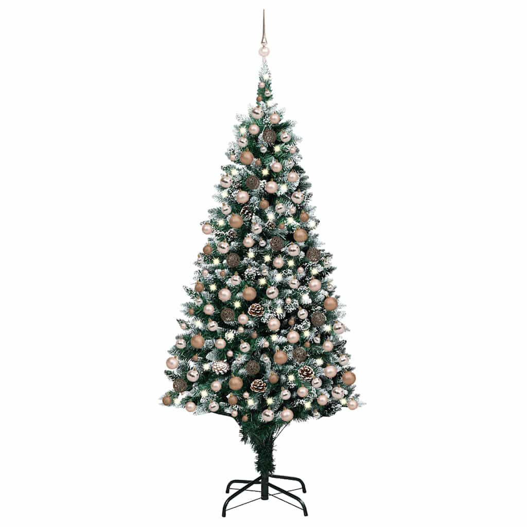 Kunstkerstboom met LED en kerstballen en dennenappels 240 cm
