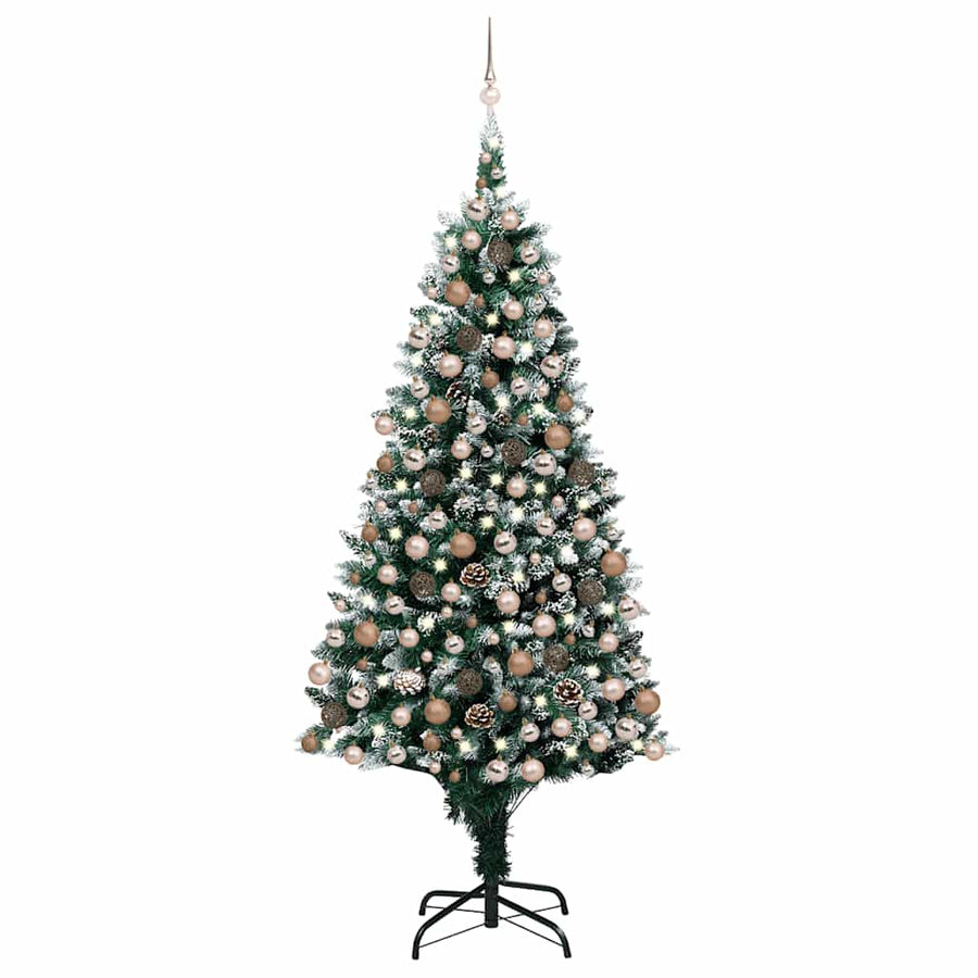 Kunstkerstboom met LED en kerstballen en dennenappels 240 cm