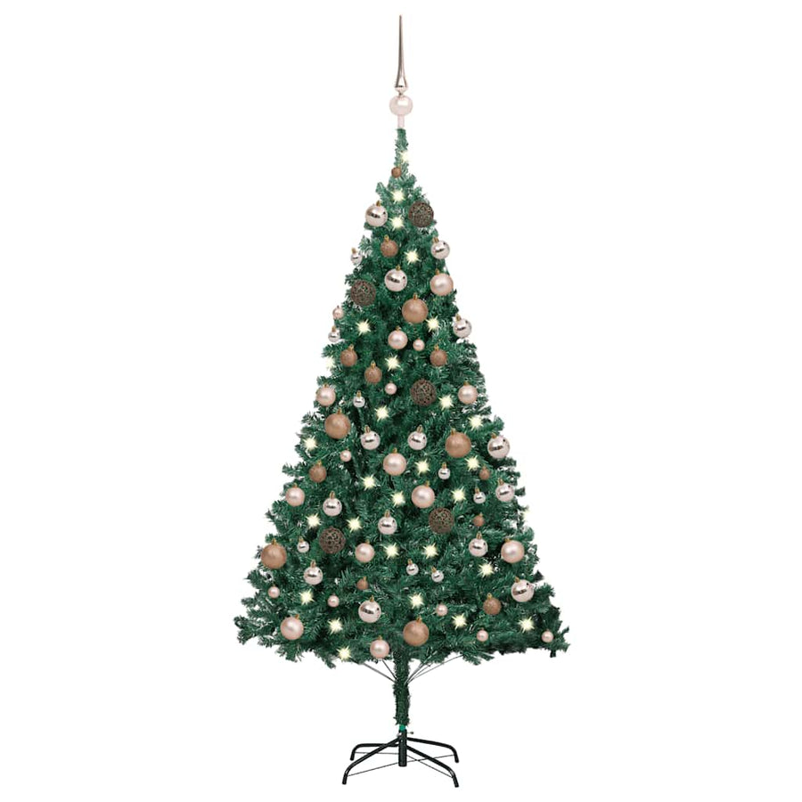Kunstkerstboom met verlichting en kerstballen 120 cm PVC groen