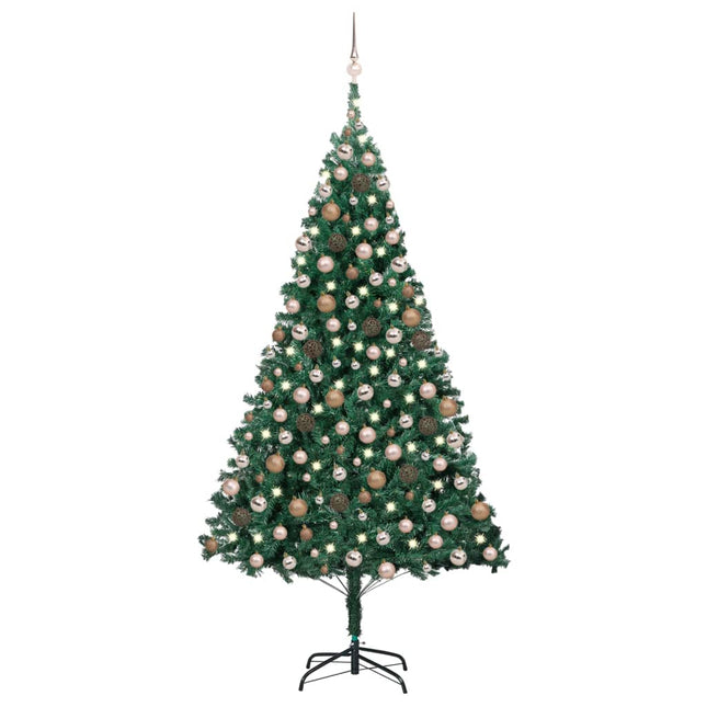 Kunstkerstboom Met Verlichting En Kerstballen 240 Cm Groen 240 x 125 cm green and rose