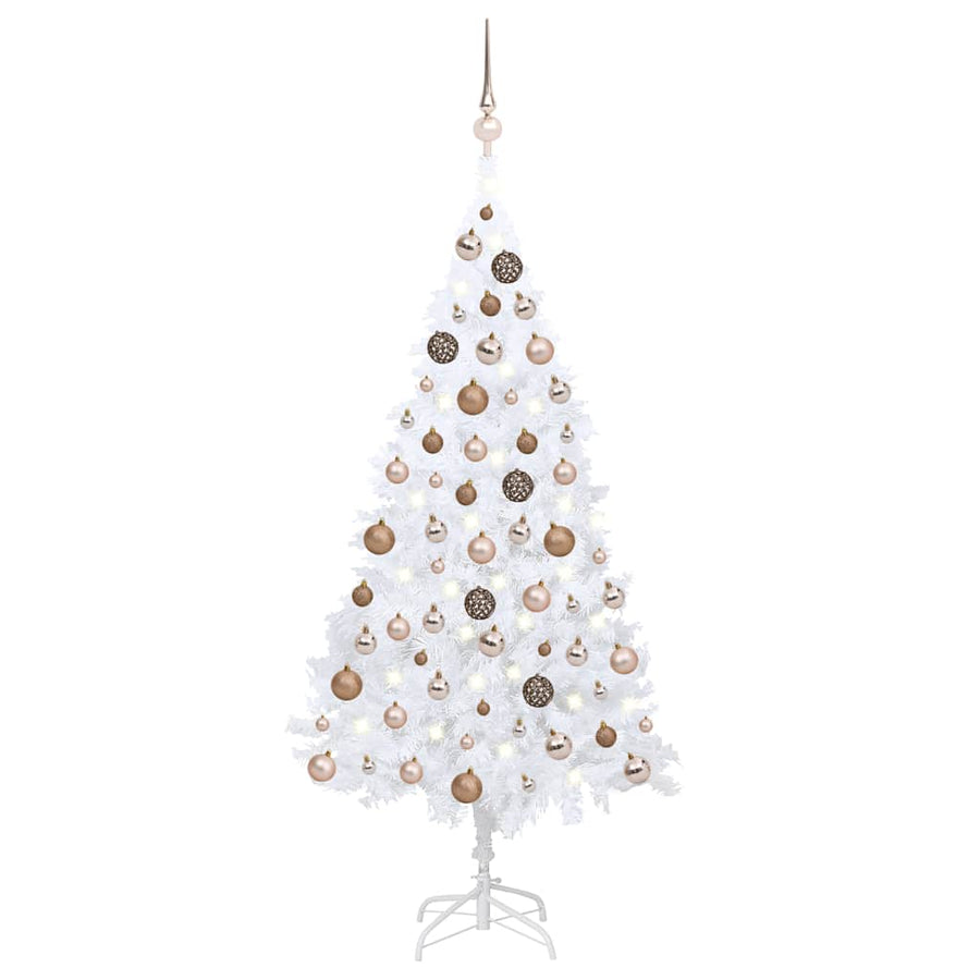 Kunstkerstboom Met Verlichting En Kerstballen 120 Cm Pvc 120 x 60 cm wit en rozé