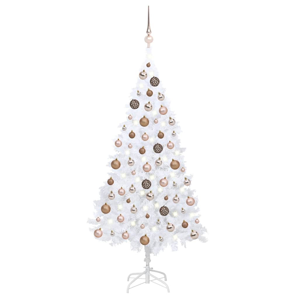 Kunstkerstboom Met Verlichting En Kerstballen 150 Cm Pvc 150 x 80 cm wit en rozé