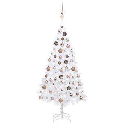 Kunstkerstboom Met Verlichting En Kerstballen 150 Cm Pvc 150 x 80 cm wit en rozé