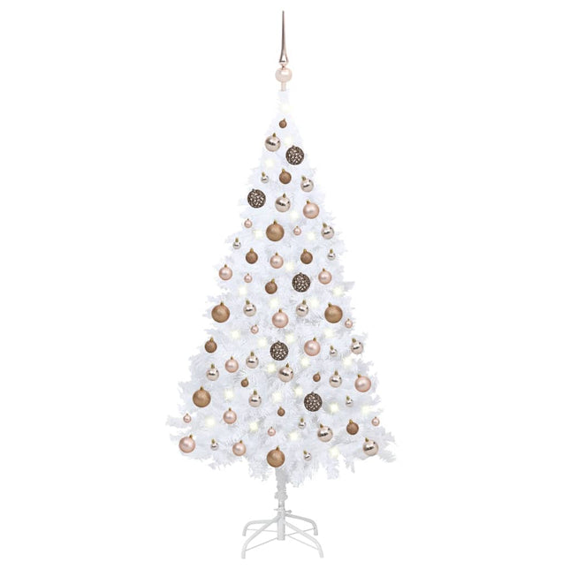 Kunstkerstboom Met Verlichting En Kerstballen 50 Cm Pvc Wit 150 x 80 cm white and rose