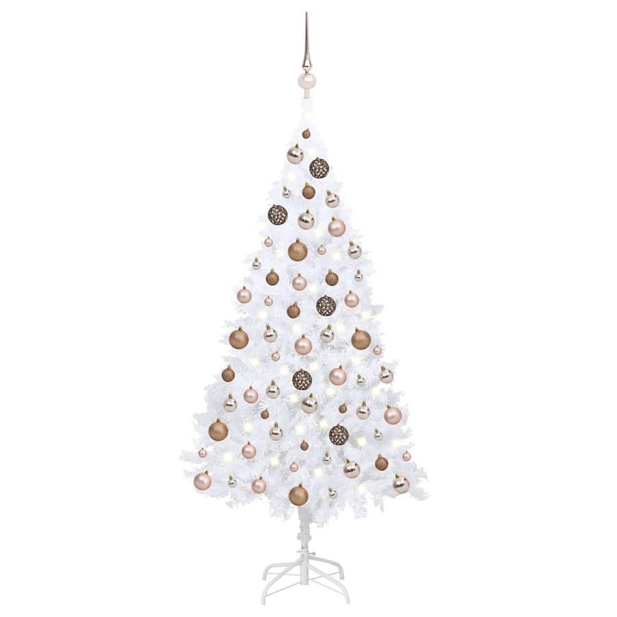 Kunstkerstboom Met Verlichting En Kerstballen 150 Cm Pvc 150 x 80 cm wit en rozé