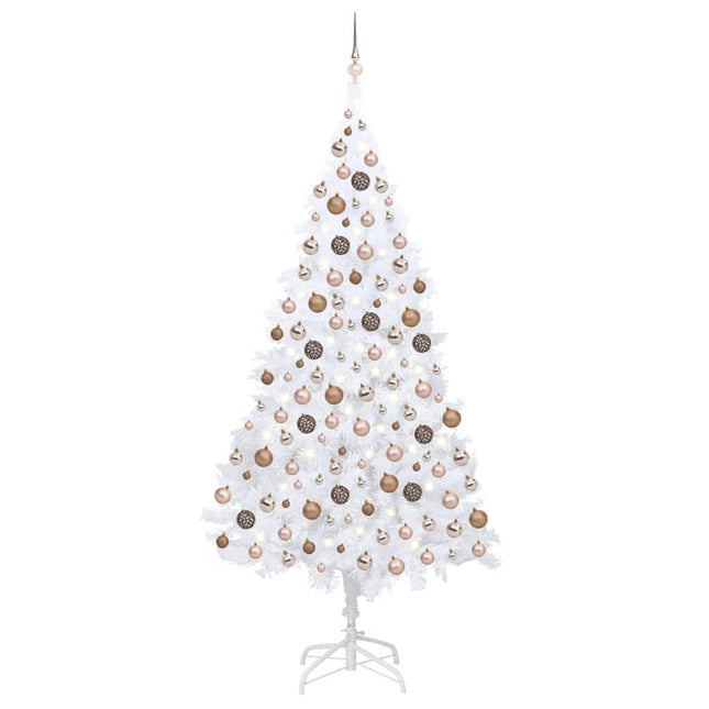 Kunstkerstboom Met Verlichting En Kerstballen 20 Cm Pvc Wit 210 x 110 cm white and rose