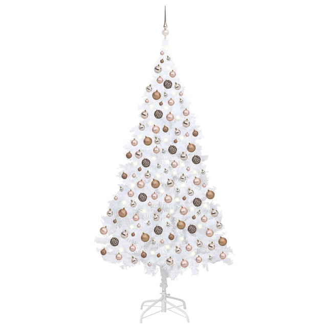 Kunstkerstboom Met Verlichting En Kerstballen 240 Cm Wit 240 x 125 cm white and rose