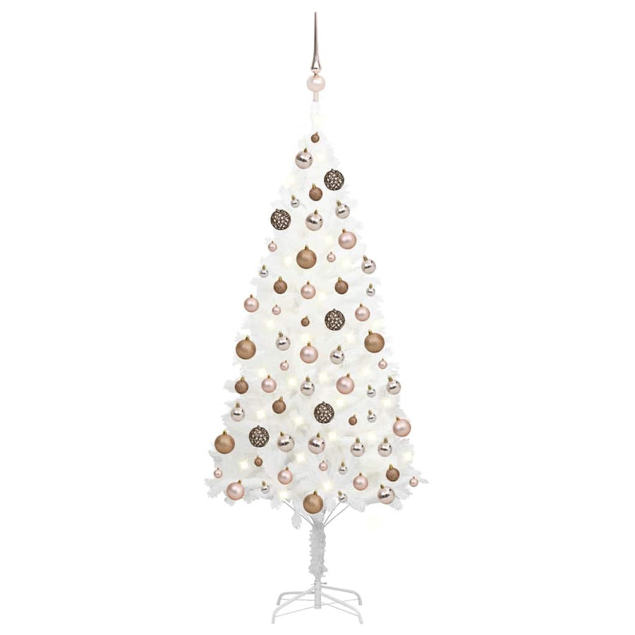 Kunstkerstboom Met Verlichting En Kerstballen 120 Cm Wit 120 x 75 cm Rozen