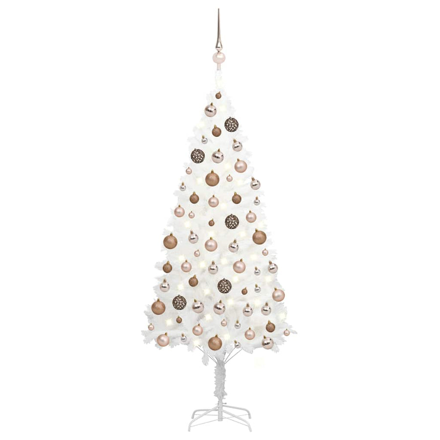 Kunstkerstboom Met Verlichting En Kerstballen 150 Cm Pvc Wit 150 x 75 cm