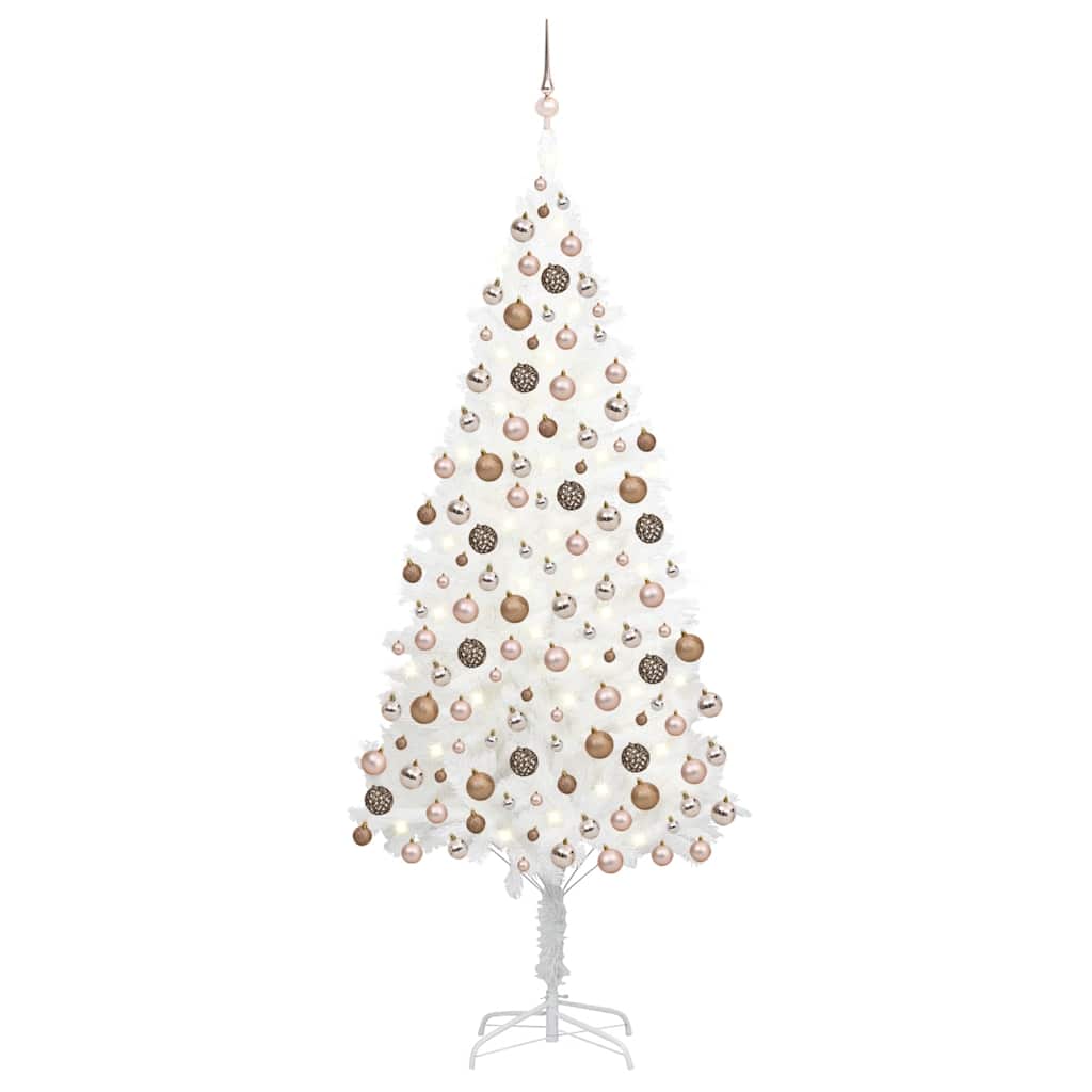 Kunstkerstboom met verlichting en kerstballen 210 cm PVC wit