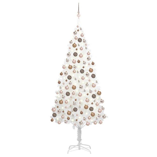 Kunstkerstboom Met Verlichting En Kerstballen 20 Cm Pvc Wit 210 x 105 cm Rozen