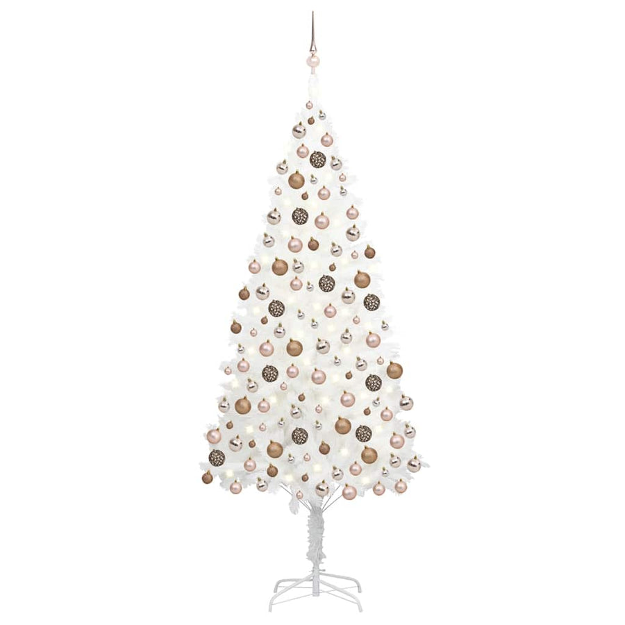 Kunstkerstboom met verlichting en kerstballen 210 cm PVC wit