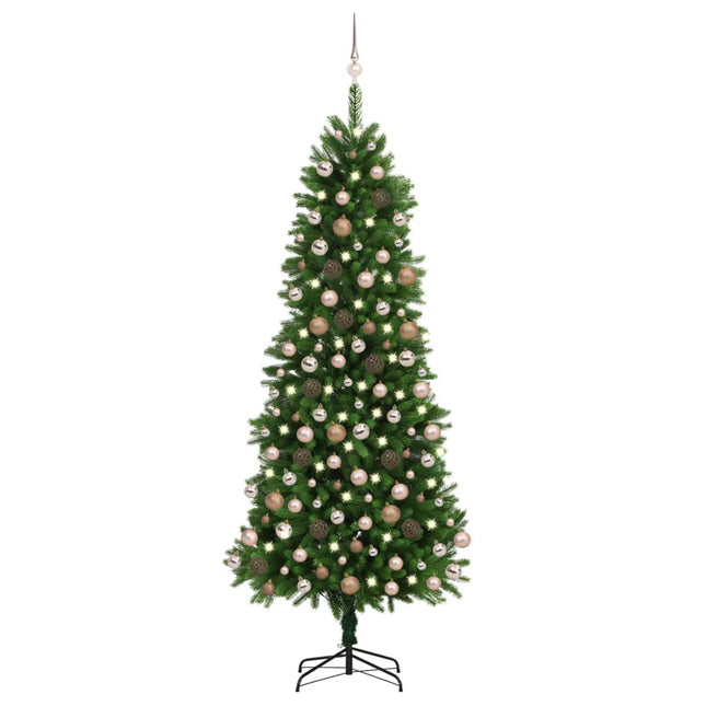 Kunstkerstboom Met Verlichting En Kerstballen 240 Cm Groen 240 x 100 cm Rozen