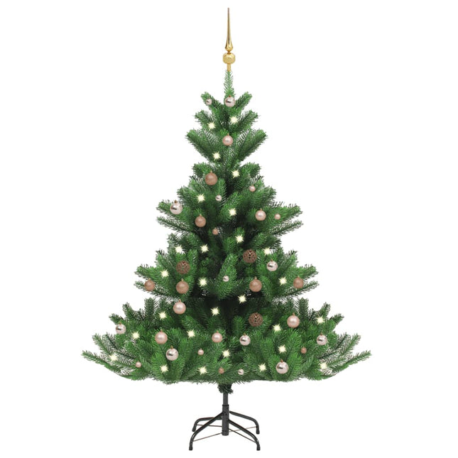 Kunstkerstboom Nordmann met LED's en kerstballen 120 cm groen 120 x 96 cm Rozen