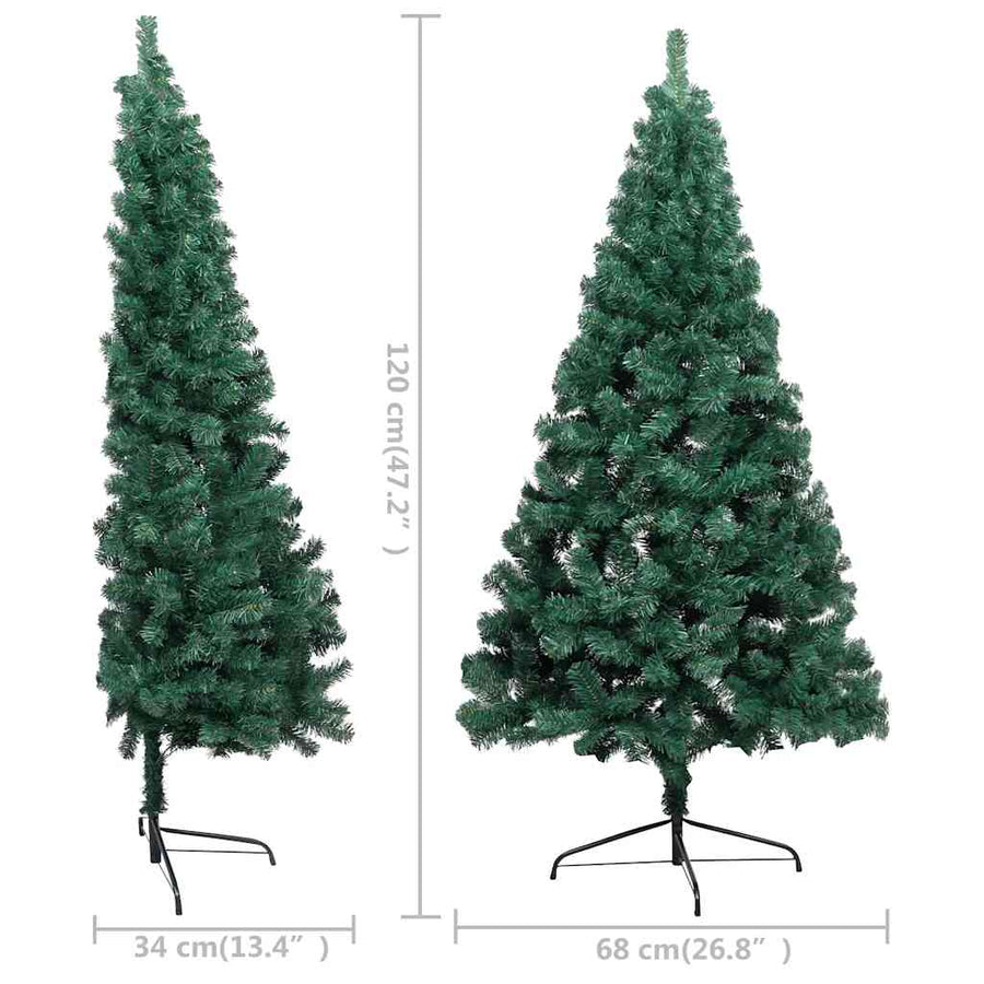 Kunstkerstboom met verlichting en kerstballen half 120 cm groen