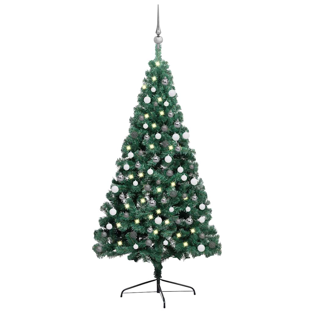 Kunstkerstboom Met Verlichting En Kerstballen Half 180 Cm 180 x 110 cm Groen en rood