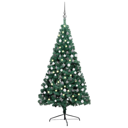 Kunstkerstboom Met Verlichting En Kerstballen Half 180 Cm 180 x 110 cm Groen en rood