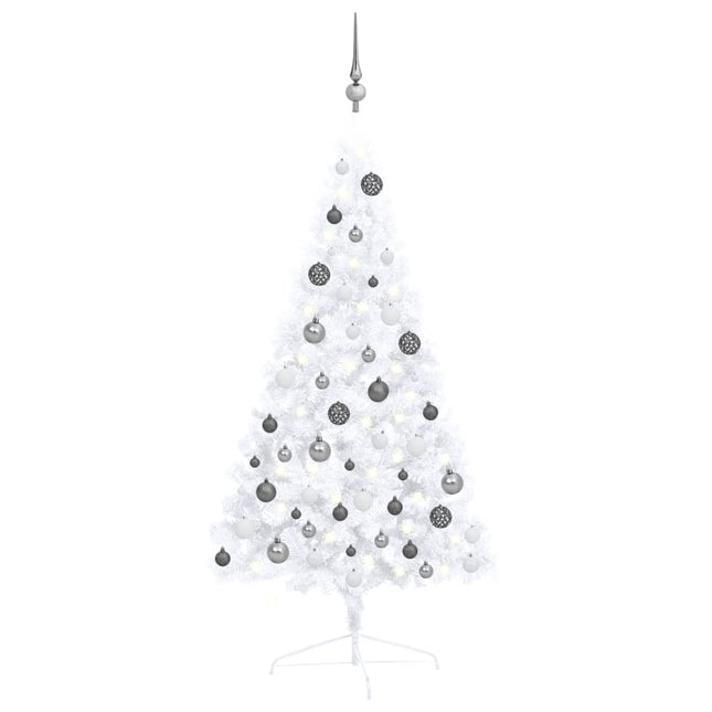 Kunstkerstboom Met Verlichting En Kerstballen Half 20 Cm 120 x 68 cm Wit en grijs