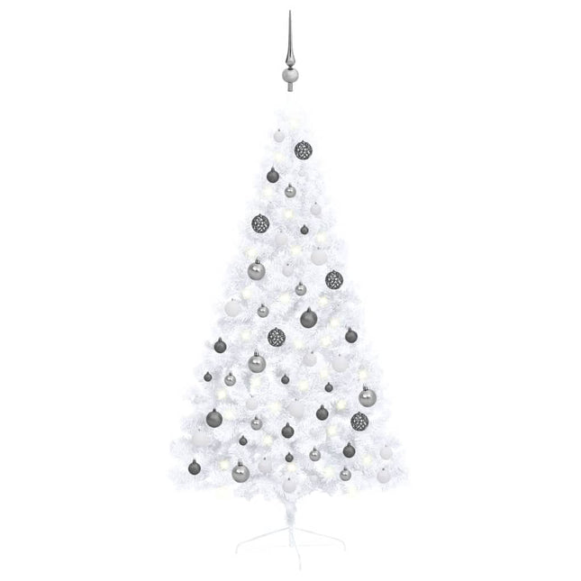 Kunstkerstboom Met Verlichting En Kerstballen Half 50 Cm 150 x 95 cm Wit en grijs