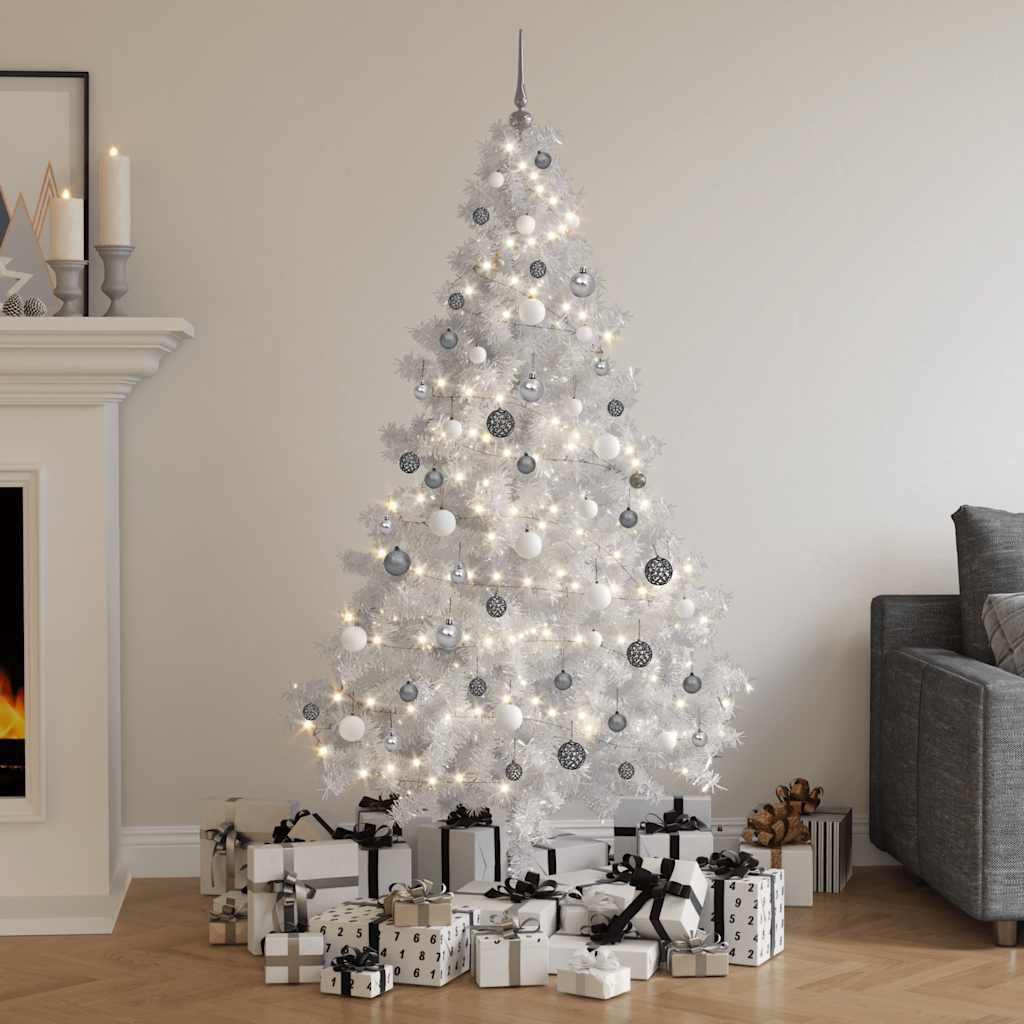 Kunstkerstboom met verlichting en kerstballen half 180 cm wit