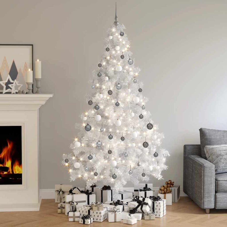 Kunstkerstboom met verlichting en kerstballen half 210 cm wit