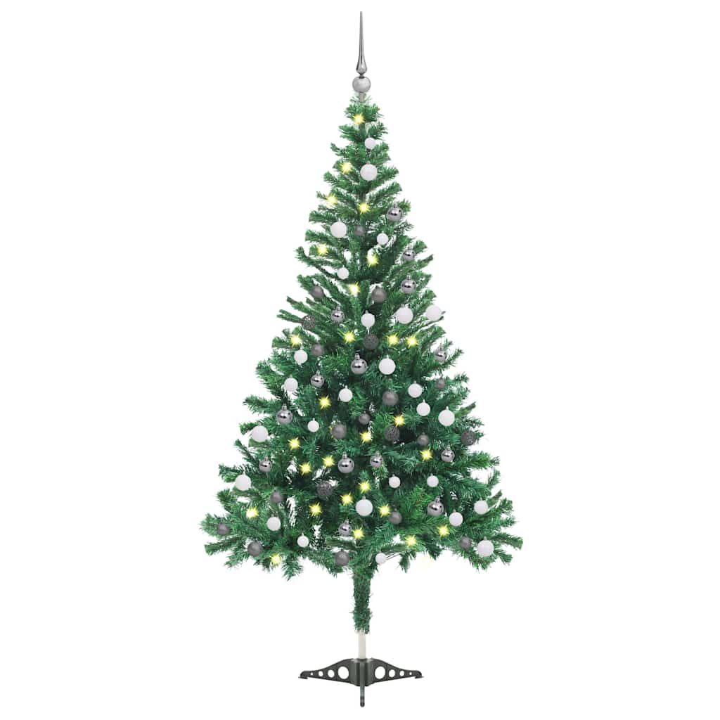 Kunstkerstboom Met Verlichting En Kerstballen 230 Takken 120 Cm 120 x 65 cm Groen en rood