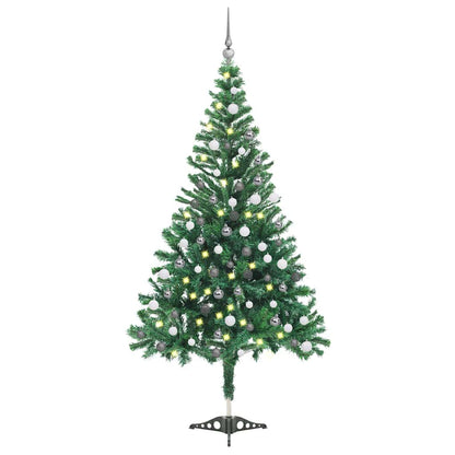 Kunstkerstboom Met Verlichting En Kerstballen 230 Takken 120 Cm 120 x 65 cm Groen en rood