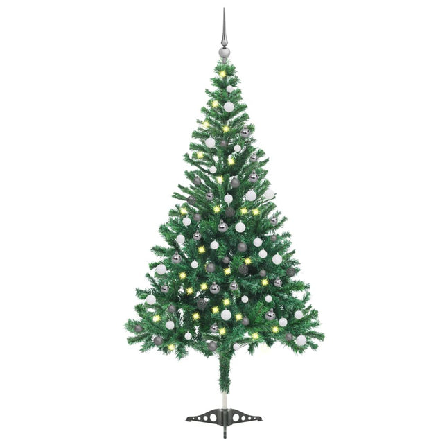 Kunstkerstboom Met Verlichting En Kerstballen 230 Takken 20 Cm 120 x 65 cm Groen en rood