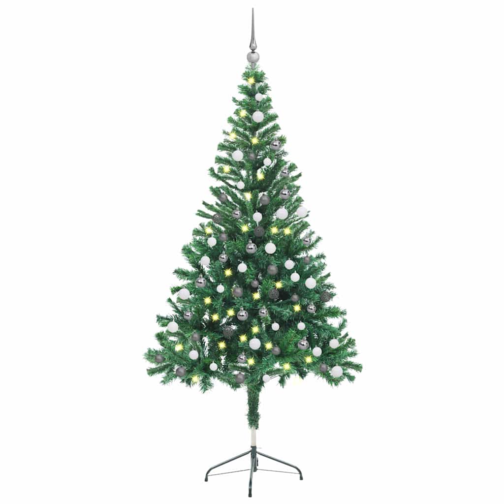 Kunstkerstboom Met Verlichting En Kerstballen 380 Takken 150 Cm 150 x 70 cm Groen en rood