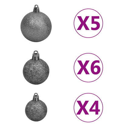 Kunstkerstboom Met Verlichting En Kerstballen 380 Takken 150 Cm 150 x 70 cm Groen en rood