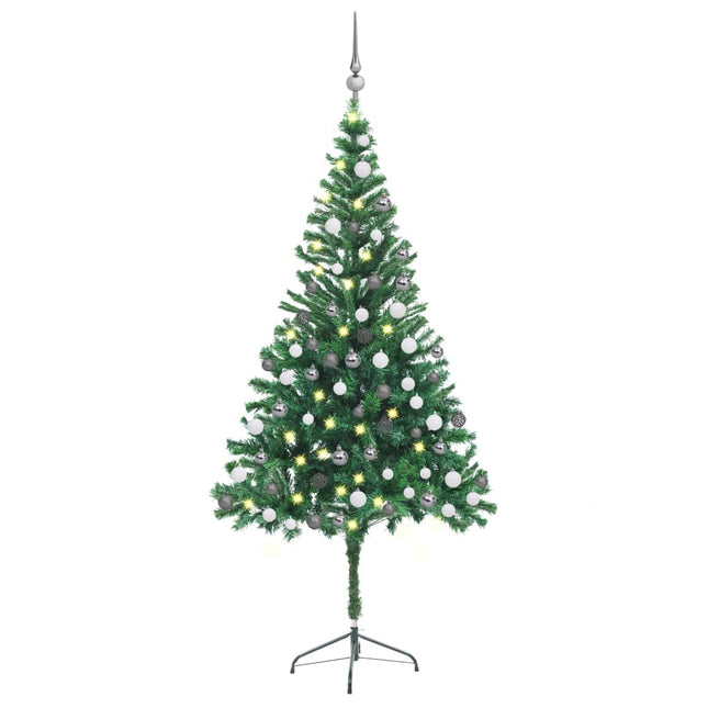 Kunstkerstboom Met Verlichting En Kerstballen 546 Takken 80 Cm 180 x 90 cm Groen en rood